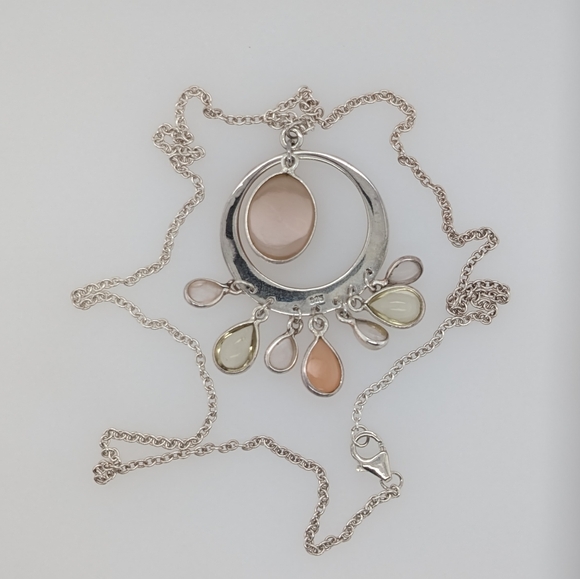 Sterling Silver Chandelier Pendant w/ Carnelian Stones & Silver Chain - Picture 5 of 9